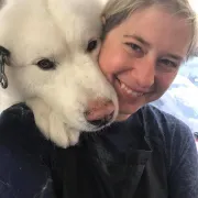Megan Suokko, founder of Dogs on Depot, with a client dog